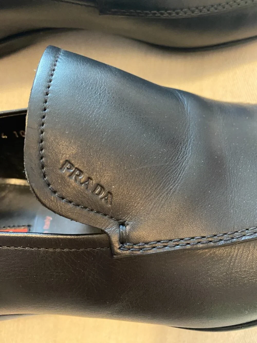 Prada Linea Rossa Black Leather Rubber Sole Loafers Size 11